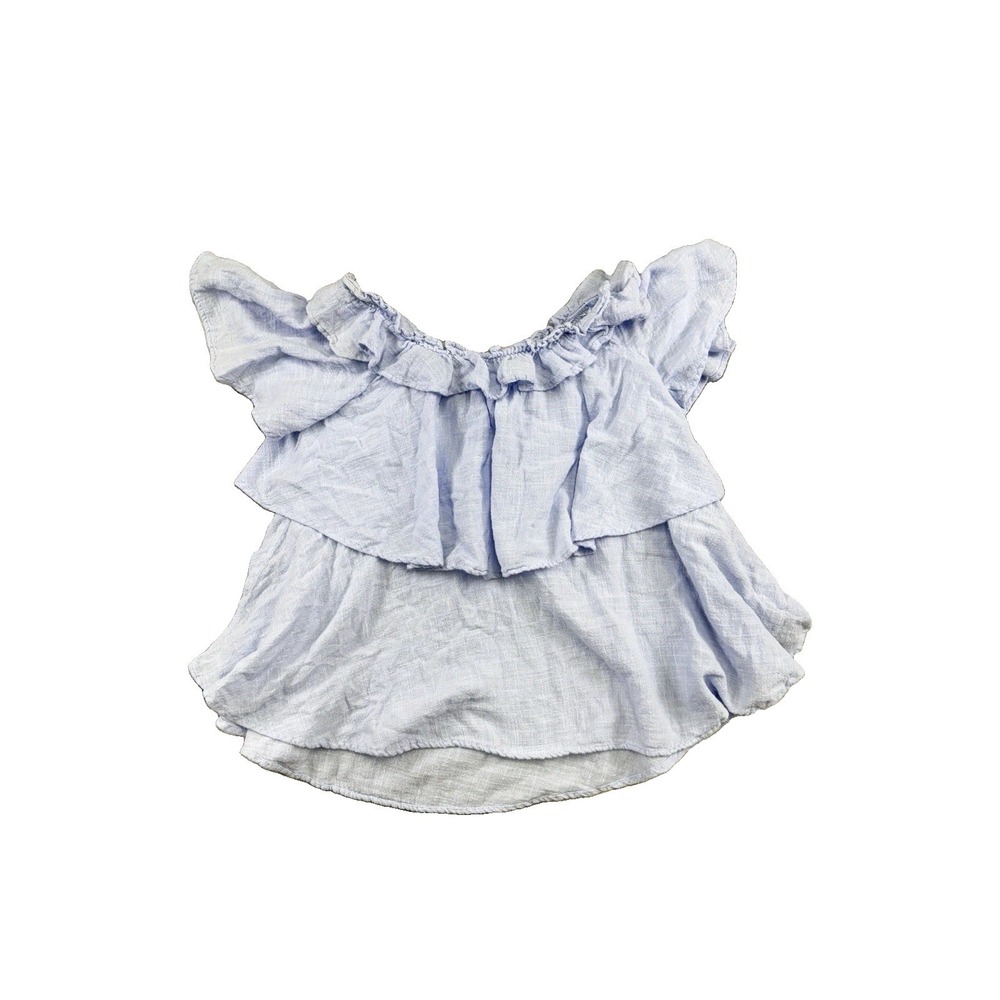 ZARA Ruffle Sleeve 100% Cotton Tiered Gauzy Blouse Sz Sm Preppy Boho FLAW